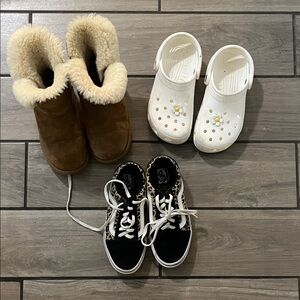 Kids shoe lot of 3 - uggs , crocs and Vans Kids Black & Leopard Lace-Up Sneakers